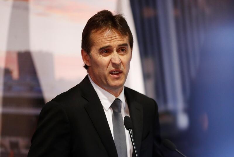 Soccer Football - Real Madrid present new coach Julen Lopetegui - Santiago Bernabeu, Madrid, Spain - June 14, 2018   New Real Madrid coach Julen Lopetegui during the presentation   REUTERS/Juan Medina