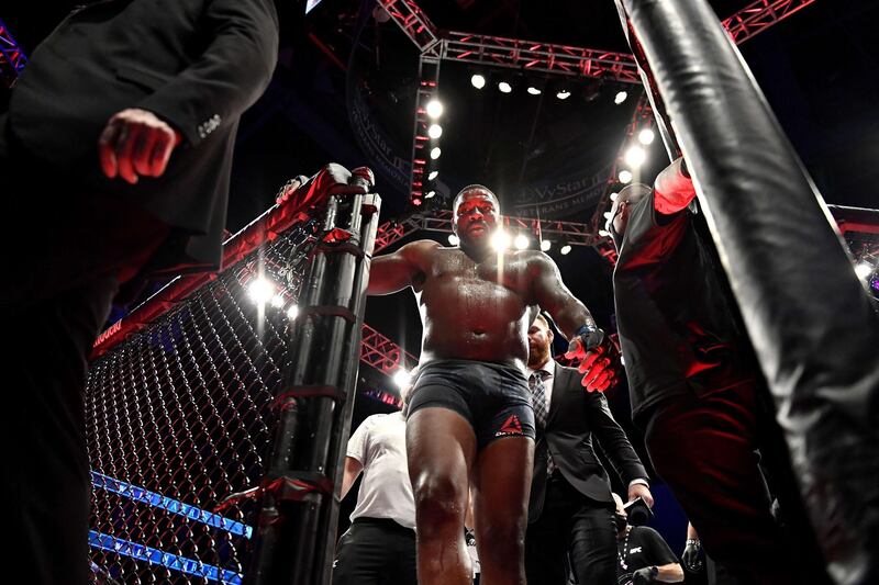 Walt Harris of the United States leaves the octagon after being defeated by Alistair Overeem of Great Britain in their Heavyweight bout during UFC Fight Night at VyStar Veterans Memorial Arena in Jacksonville, Florida. AFP