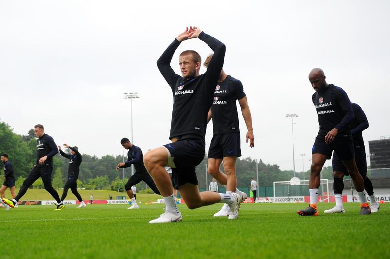 Eric Dier warms up during a training session at St Georges Park on May 28, 2018 in Burton-upon-Trent, England. Nathan Stirk / Getty Images