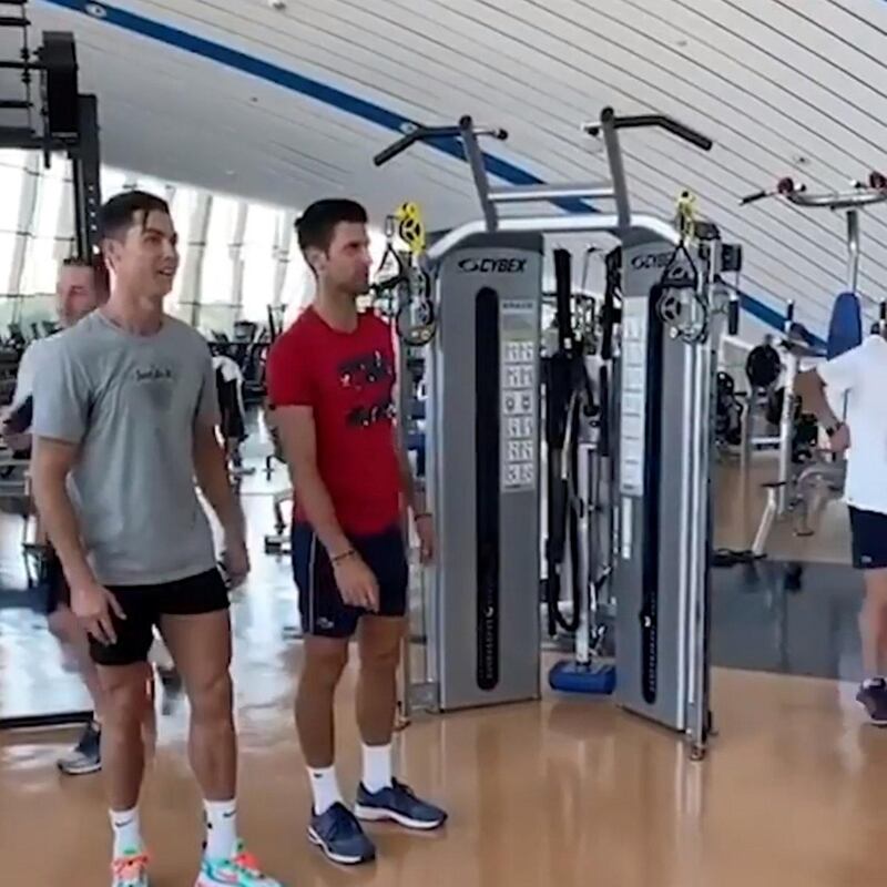 Cristiano Ronaldo and Novak Djokovic in a Dubai gym. Instagram/ @cristiano
