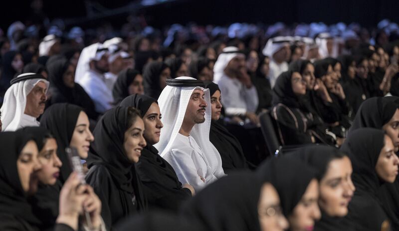 Sheikh Hazza bin Zayed, Vice Chairman of the Abu Dhabi Executive Council, attends a speech by Sheikh Mohammed bin Zayed. Ryan Carter / Crown Prince Court - Abu Dhabi