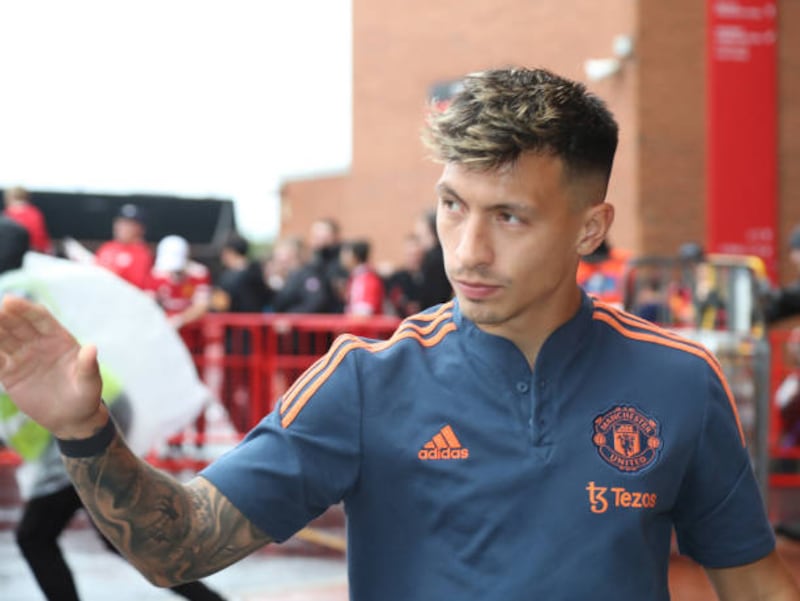 Lisandro Martinez arrives at Old Trafford. Getty