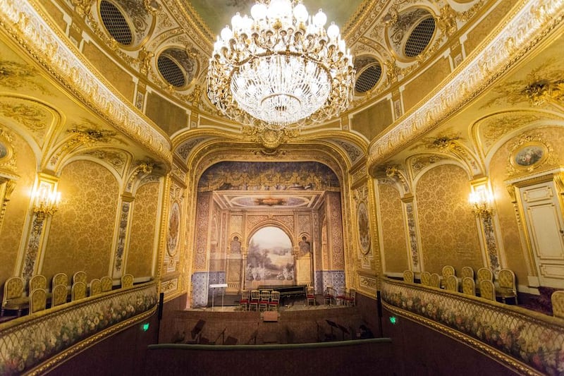 The small 430-seat theatre is one of the few to survive unmodified from the time of the French Second Empire (1852-1870). Napoleon III commissioned the ‘Imperial Theatre’ in 1853 from Hector Lefuel, the palace architect who was later responsible for the renovation and completion of the Pavilion de Flore at the Palais du Louvre.