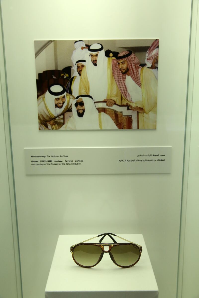 Sheikh Zayed's sunglasses, as worn on a trip to Italy in the 1980s. Courtesy EU Delegation