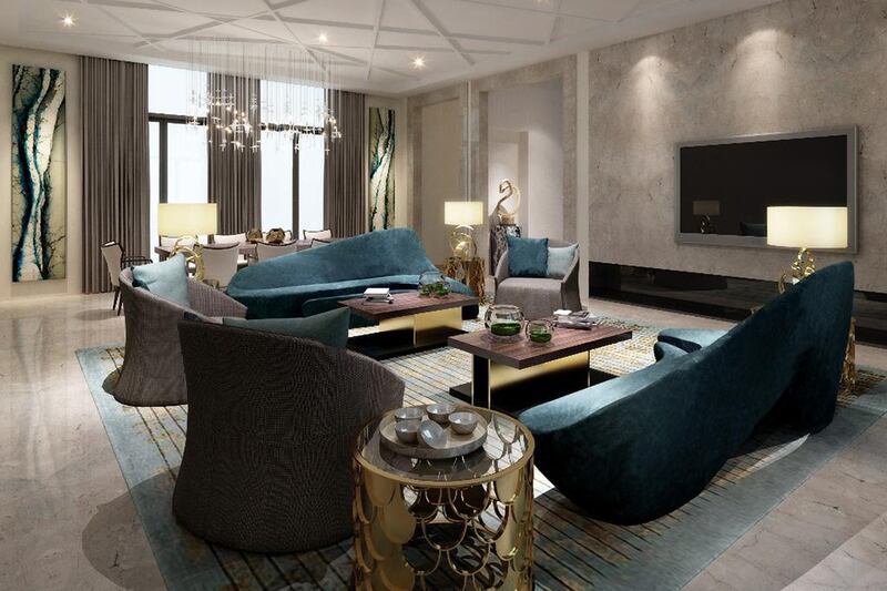 A rendering of the interior of a villa in Akoya. The Trump PRVT Mansions – a small estate of villas within a private, gated island community - will come with a personalised golf cart. Courtesy Damac