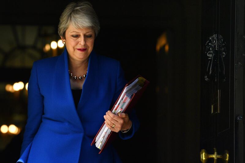 LONDON, ENGLAND - JULY 24: Prime Minister Theresa May leaves 10 Downing Street for her final PMQ's on July 24, 2019 in London, England. Theresa May has been leader of the Conservative Party since 13th July 2016. Today she makes her final statement to the country as British Prime Minister. Boris Johnson, MP for Uxbridge and South Ruislip, was elected leader of the Conservative and Unionist Party yesterday receiving 66 percent of the votes cast by Conservative party members. He is due to take the office of Prime Minister this afternoon after Theresa May takes questions in the House of Commons for the last time. (Photo by Jeff J Mitchell/Getty Images)