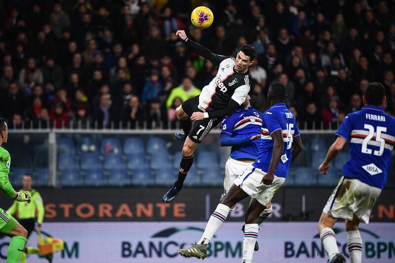 Cristiano Ronaldo scores his sensational header to give Juventus the win against Sampdoria. AFP