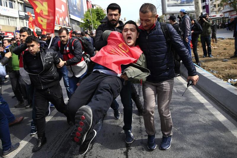 Police arrest May Day demonstrators in Istanbul. Security forces prevented leftist groups trying to reach Taksim Square. Lefteris Pitarakis / AP Photo