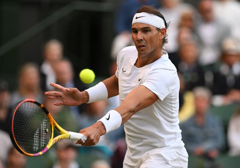 Rafael Nadal of Spain plays a backhand against Botic van de Zandschulp of Netherlands. Getty Images