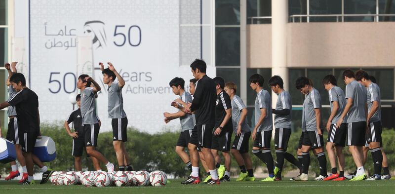 Japan take part in a training session in Abu Dhabi on the eve of their Asian Cup quarter-final match against Vietnam.