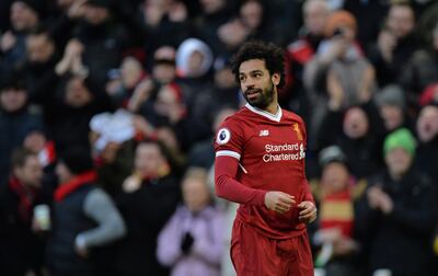 Soccer Football - Premier League - Liverpool vs West Ham United - Anfield, Liverpool, Britain - February 24, 2018   Liverpool's Mohamed Salah celebrates scoring their second goal                     REUTERS/Peter Powell    EDITORIAL USE ONLY. No use with unauthorized audio, video, data, fixture lists, club/league logos or "live" services. Online in-match use limited to 75 images, no video emulation. No use in betting, games or single club/league/player publications.  Please contact your account representative for further details.