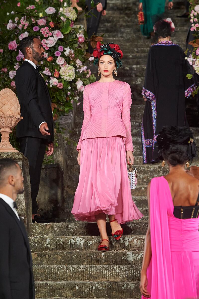 A look from Dolce & Gabbana’s latest Alta Moda collection, which was presented in Florence’s Villa Bardini. Courtesy Dolce & Gabbana