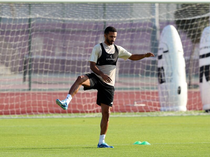 UAE's Ali Mabkhout trains in Abu Dhabi ahead of the Asia Cup in Qatar. The Al Jazira striker has yet to feature at the tournament. Chris Whiteoak / The National
