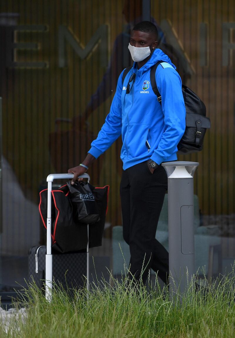 West Indies captain Jason Holder arrives at Manchester Airport. Getty