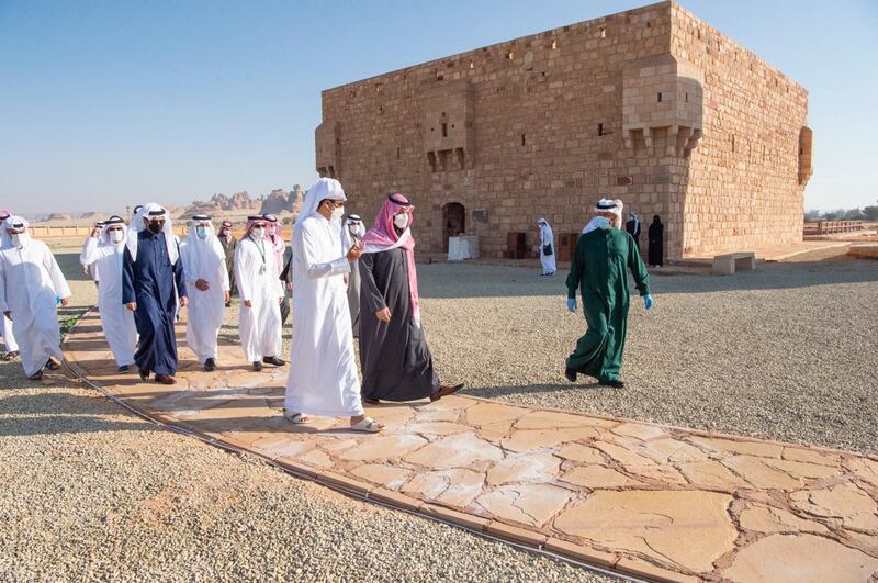 Saudi Arabia's Crown Prince Mohammed bin Salman accompanies Qatar's Emir Sheikh Tamim bin Hamad Al Thani on a tour of the archaeological sites in Al Ula. It followed the Al Ula Declaration to restore diplomatic and transport ties between Qatar and the GCC nations. Photo: Saudi Royal Court
