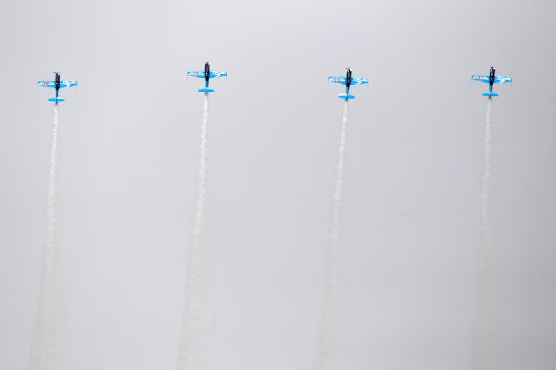 The Blades British civilian flying display team perform at Farnborough Airshow in 2010.