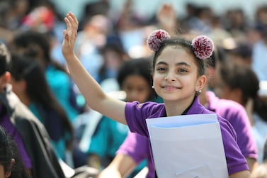 A young girl takes part in the educational programme at the Hay Festival Abu Dhabi. Khushnum Bhandari for The National