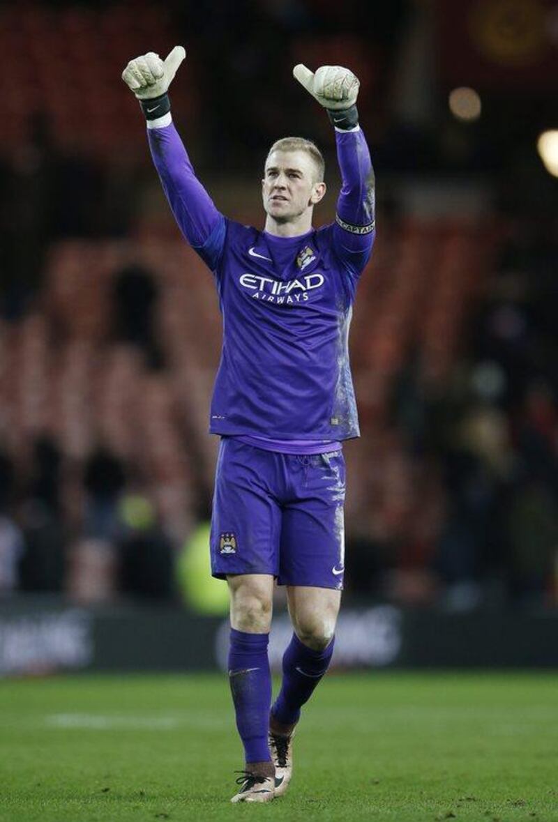 Manchester City’s Joe Hart acknowledges supporters after the team’s win over Sunderland on Tuesday. Lee Smith / Action Images / Reuters