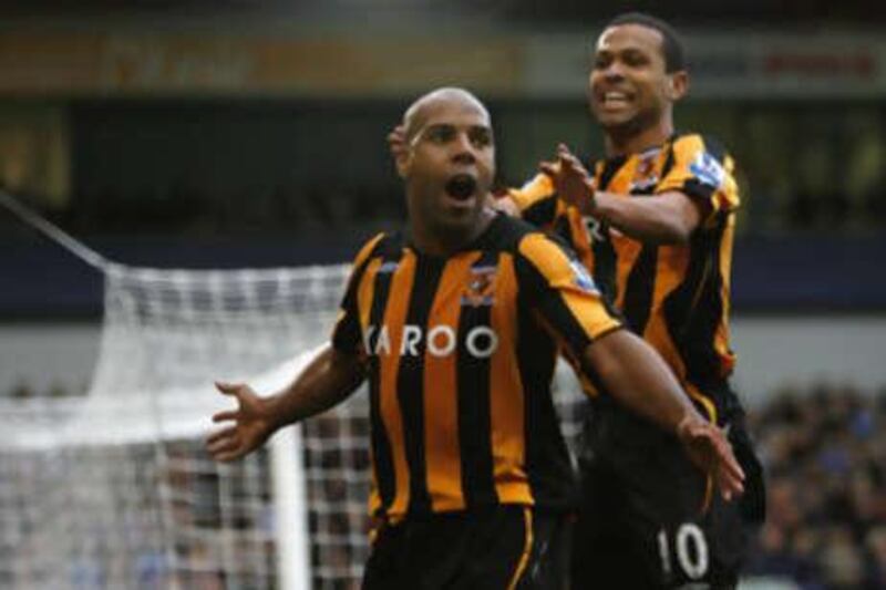 Hull's Marlon King celebrates scoring the third goal in the Tigers' 3-0 win against West Brom.