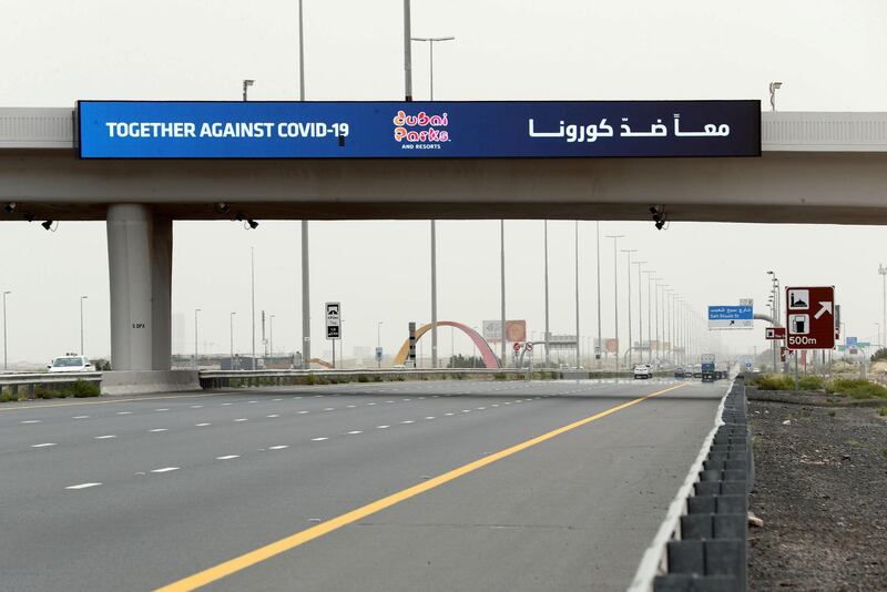 Dubai, United Arab Emirates - Reporter: N/A: A sign outside Dubai Parks and resorts offers support to the frontline heroes. Sunday, April 12th, 2020. Dubai. Chris Whiteoak / The National