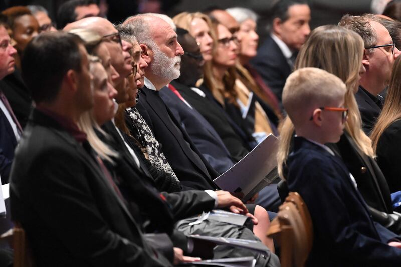 Jose Andres sits at the interfaith memorial service at the Washington National Cathedral