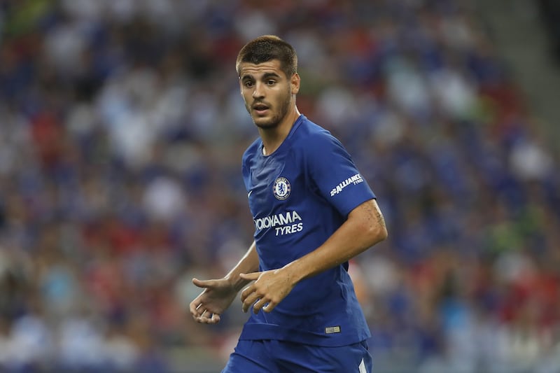 SINGAPORE - JULY 25:  Alvaro Morata of Chelsea looks on during the International Champions Cup 2017 match between Bayern Muenchen and Chelsea FC at National Stadium on July 25, 2017 in Singapore, Singapore.  (Photo by Alexander Hassenstein/Bongarts/Getty Images)