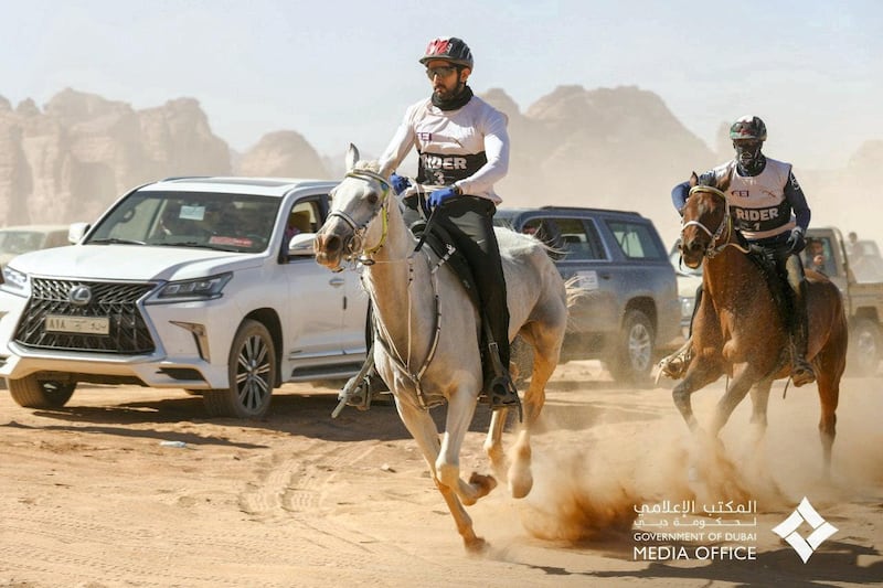 Sheikh Hamdan taking part in the Two Holy Mosques Endurance Cup in Al Ula, Saudi Arabia. Twitter/ @DXBMediaOffice