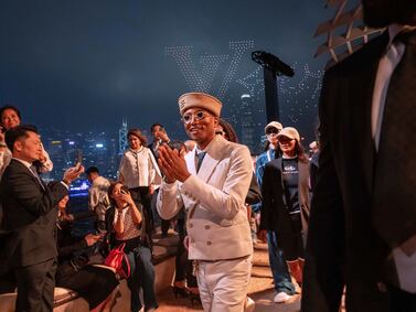 Pharrell Williams presents Louis Vuitton's pre-fall menswear show in Hong Kong. Getty Images