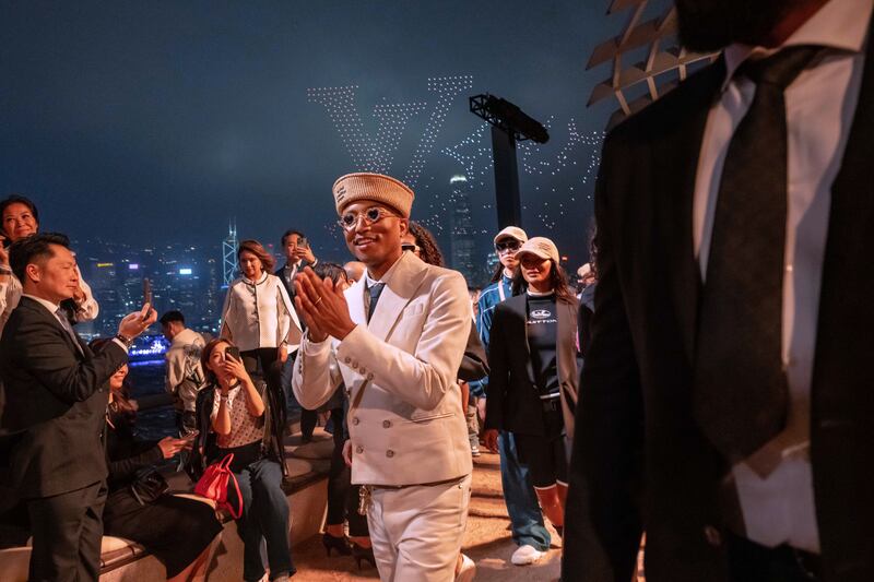 Pharrell Williams presented his first pre-fall menswear collection for Louis Vuitton in Hong Kong. Getty Images