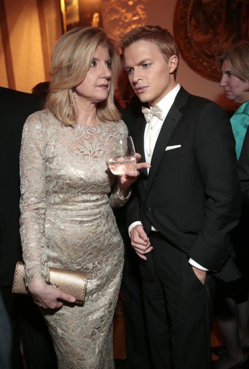 Arianna Huffington and journalist Ronan Farrow attend the afterparty. Andrew Harrer / Bloomberg