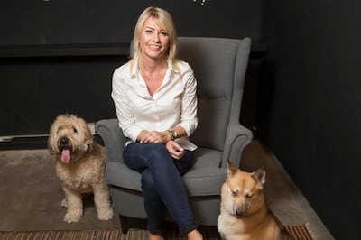 DUBAI, UNITED ARAB EMIRATES, 13 OCTOBER 2016. Karalynn Thomson, the founder and managing director of the Animal Agency, an SME that arranges animals for photoshoots and films and an animal modelling agency. Along with Remy (Big dog) and Cena (Small dog). (Photo: Antonie Robertson/The National) ID: 30463. Journalist: Sananda Sahoo. Section: National. *** Local Caption ***  AR_1311_SME_Karalynn-11.JPG