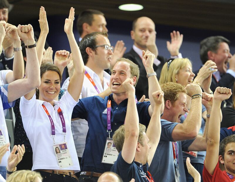 2012: Prince William and his wife Kate celebrate at the Velodrome during the London 2012 Olympic Games. Getty Images