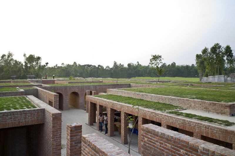 Friendship Centre: A rural training and community centre established by a Bangladeshi NGO, the Friendship Centre in Gaibandha takes its inspiration from ancient Buddhist temples while using traditional cooling, shading and ventilation techniques to create building that is contemporary, sustainable and highly energy efficient. Constructed and finished primarily of just one material, local handmade brick, the centre was designed and built by the Dhaka-based architect Kashef Mahboob Chowdhury. Courtesy Aga Khan Award for Architecture