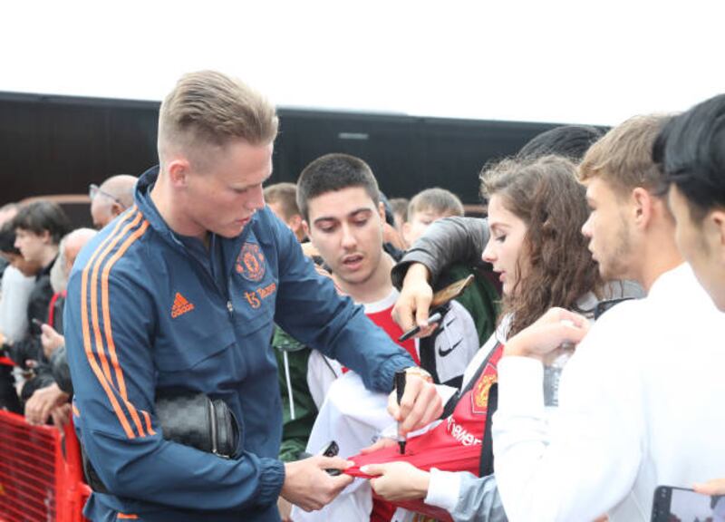 Scott McTominay of Manchester United arrives at Old Trafford. Getty