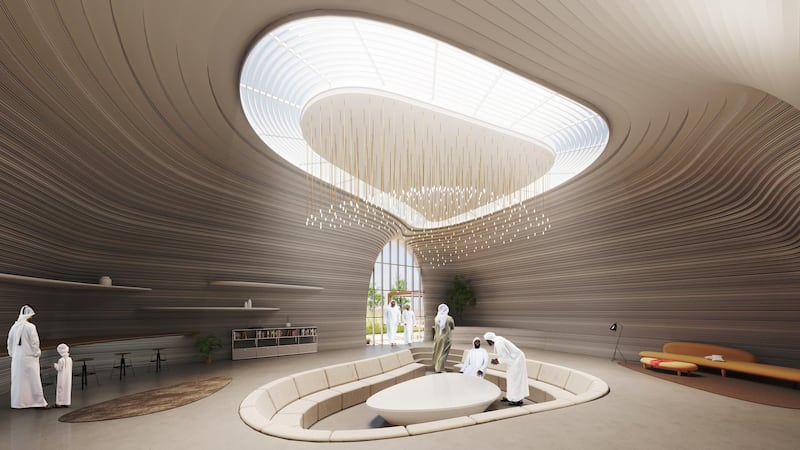 Fluid Space possesses a recessed seating area and roof skylight.