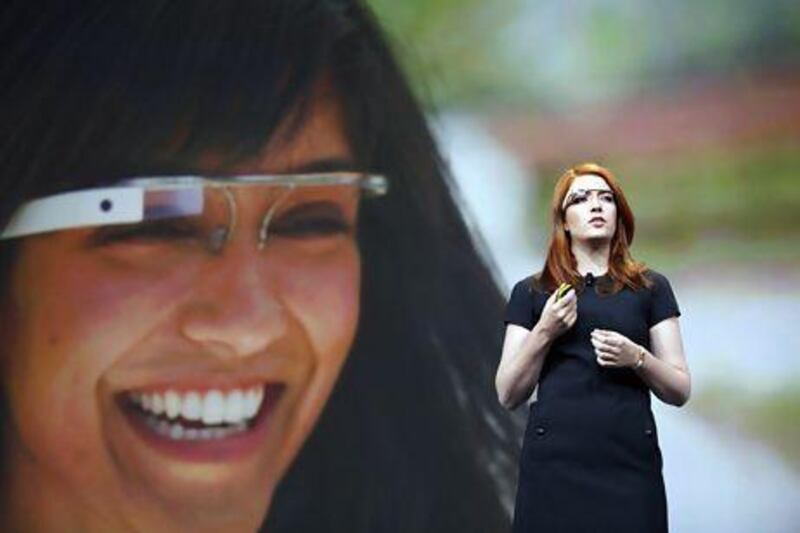 Isabelle Olsson, lead designer of Google's Project Glass, talks about the design of the Google Glass during the keynote at Google's annual developer conference, Google I/O, in San Francisco on June 27, 2012. AFP PHOTO/Kimihiro Hoshino