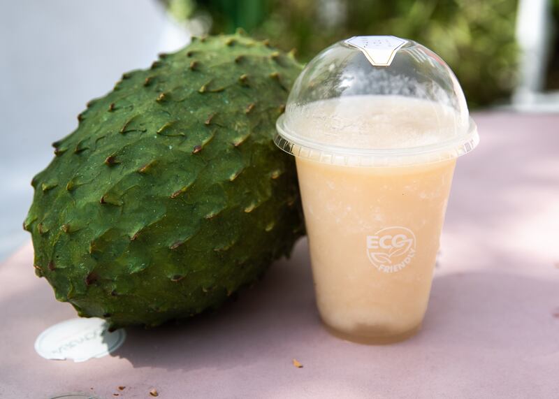 Soursop is a a prickly green fruit with a creamy texture and zesty flavour comparable to pineapple and strawberry.