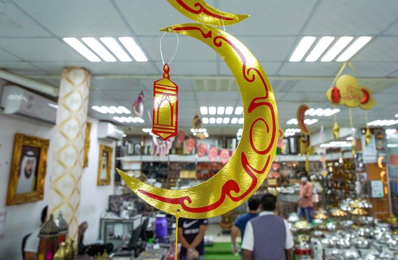 Abu Dhabi, United Arab Emirates, April 22, 2020. 
   Ramadan decor inside the Al Fateh Plaza shop at the Dhow Harbor and Al Mina Souk.
Victor Besa / The National
Section:  NA
For:  Stock images