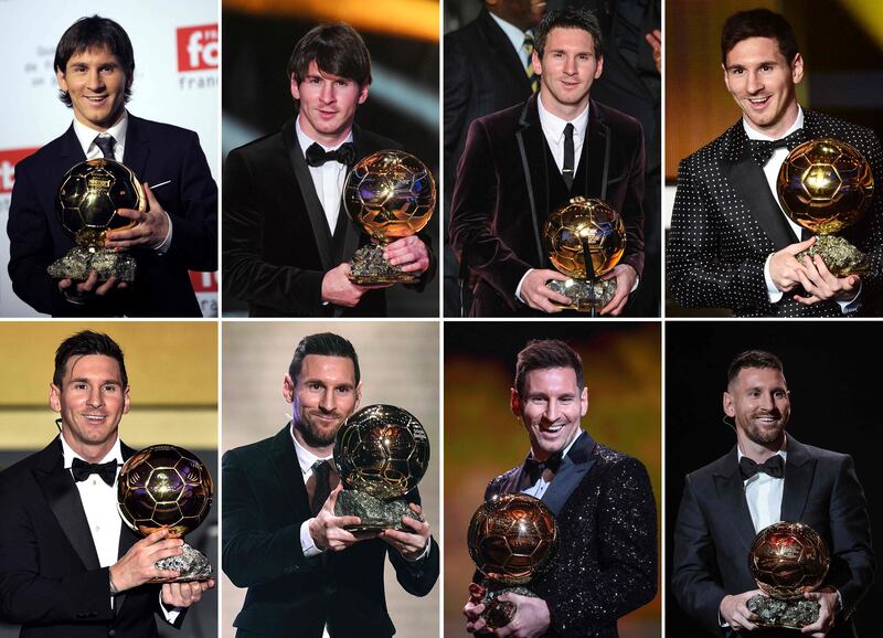 This combination shows Messi with all eight of his Ballon d'Or awards. He won his first in 2009. AFP