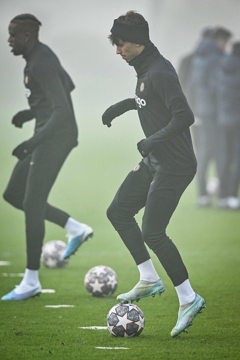 Chelsea's Portuguese striker Joao Felix trains. AFP