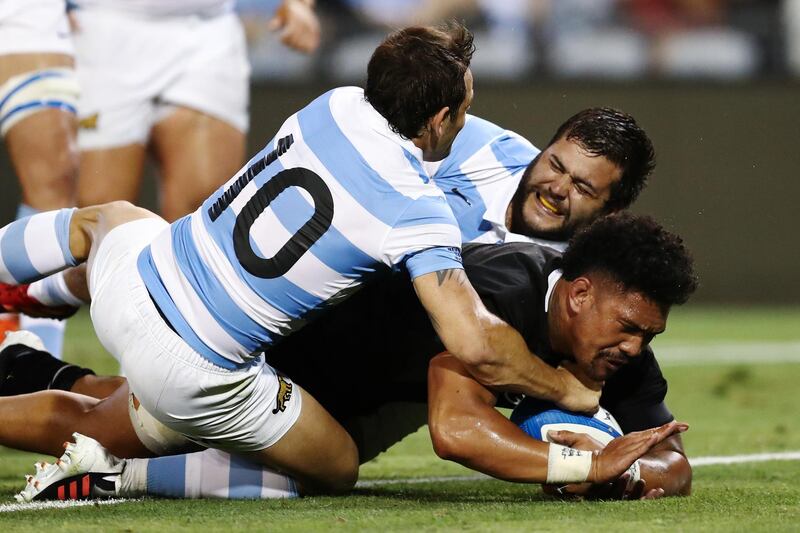 All Blacks' Ardie Savea goes over to score a try. Getty
