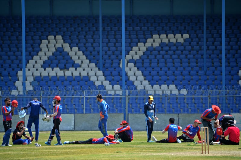 Afghanistan players attend a training session at the Kabul International Cricket Ground. AFP