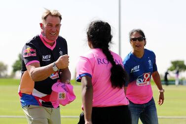 Dubai, United Arab Emirates - Reporter: Paul Radley. Sport. Cricket. Shane Warne. Girls trials for Rajasthan Royals cricket academy. Wednesday, October 14th, 2020. The Sevens, Dubai. Chris Whiteoak / The National