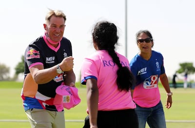 Dubai, United Arab Emirates - Reporter: Paul Radley. Sport. Cricket. Shane Warne. Girls trials for Rajasthan Royals cricket academy. Wednesday, October 14th, 2020. The Sevens, Dubai. Chris Whiteoak / The National