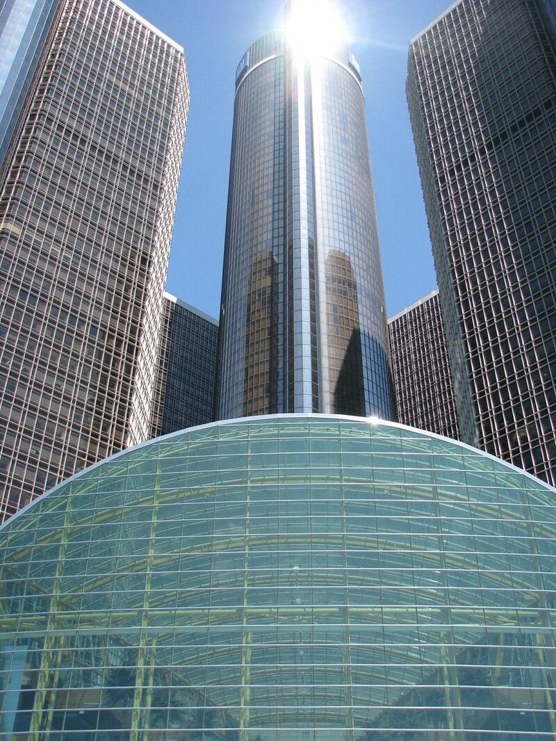 The General Motors Rennaissance Center in Detroit was built between 1977-1981.