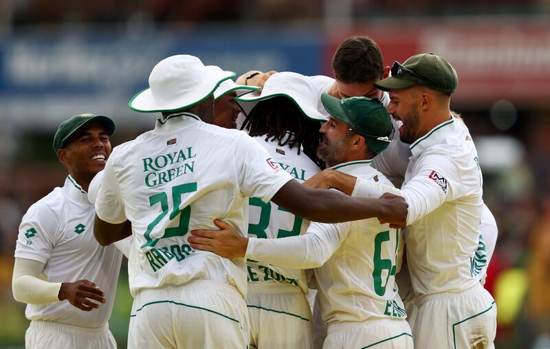 South Africa's Kagiso Rabada celebrates after catching out India's Virat Kohli to win the match. Reuters