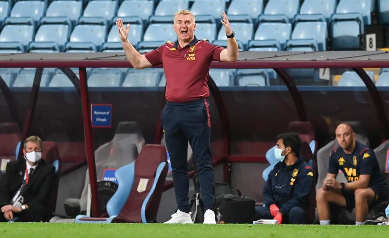 Aston Villa manager Dean Smith during the game. AP