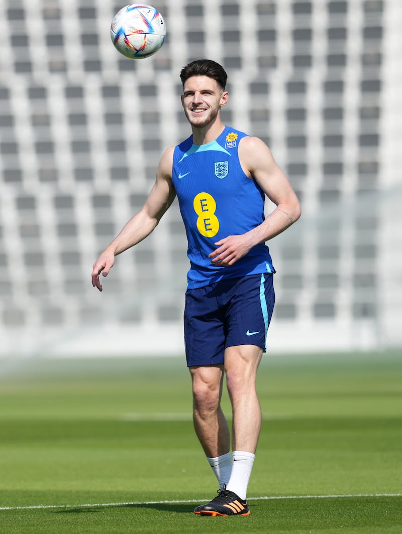 England's Declan Rice during a training session at the Al Wakrah Sports Club Stadium in Al Wakrah, Qatar. Picture date: Thursday November 17, 2022.