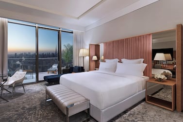 Standard room at the newly opened SLS Dubai with views of Dubai and the Burj Khalifa.