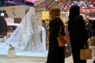 DUBAI, UNITED ARAB EMIRATES,  APRIL 11. The Dubai Bride Show 2013. Part of 5 new trends in the market for weddings. A dress completely made out of crystals made by AsFour Crystals to showcase how their product can be used for the wedding market. (ANTONIE ROBERTSON / The National)
